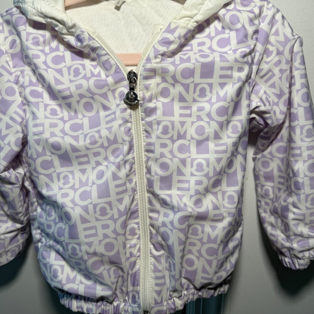 Moncler Kids Girls Logo Hooded Jacket – Size 3A (Toddler) – Lilac/White - Picture 6 of 12